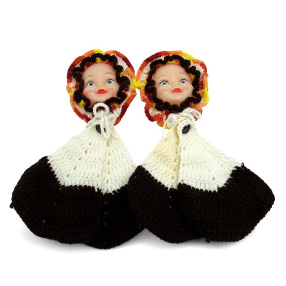 DOLL FACE Pot Holders Crochet Set of 2 Handmade Knitted 1970s Vintage - Picture 5 of 10